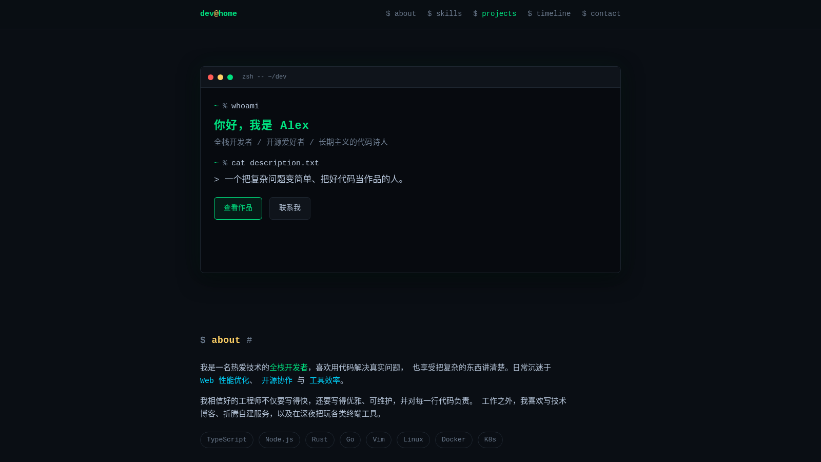 极客终端风个人主页 封面