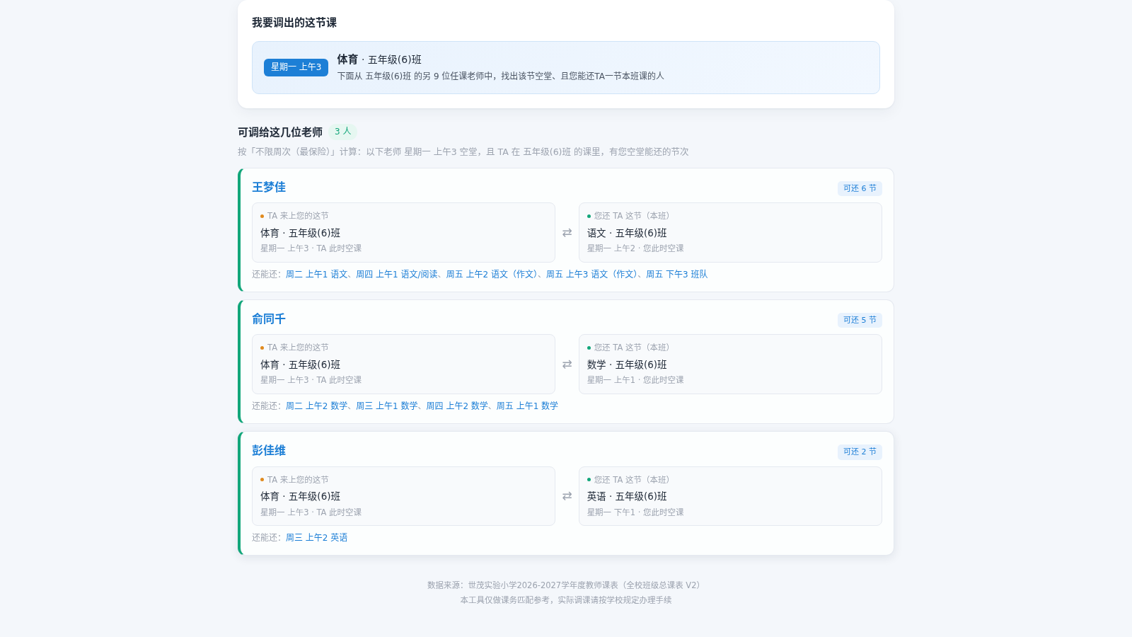 世茂实验小学 · 临时调课助手 封面