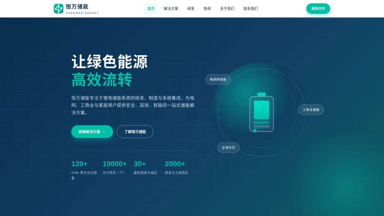 恒万储能官网 封面