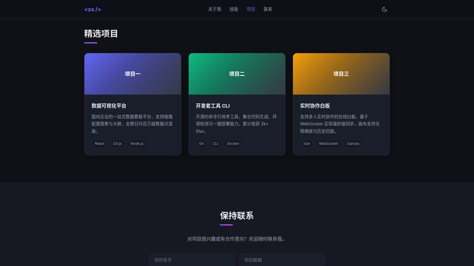 张三 · 全栈开发者个人主页 封面