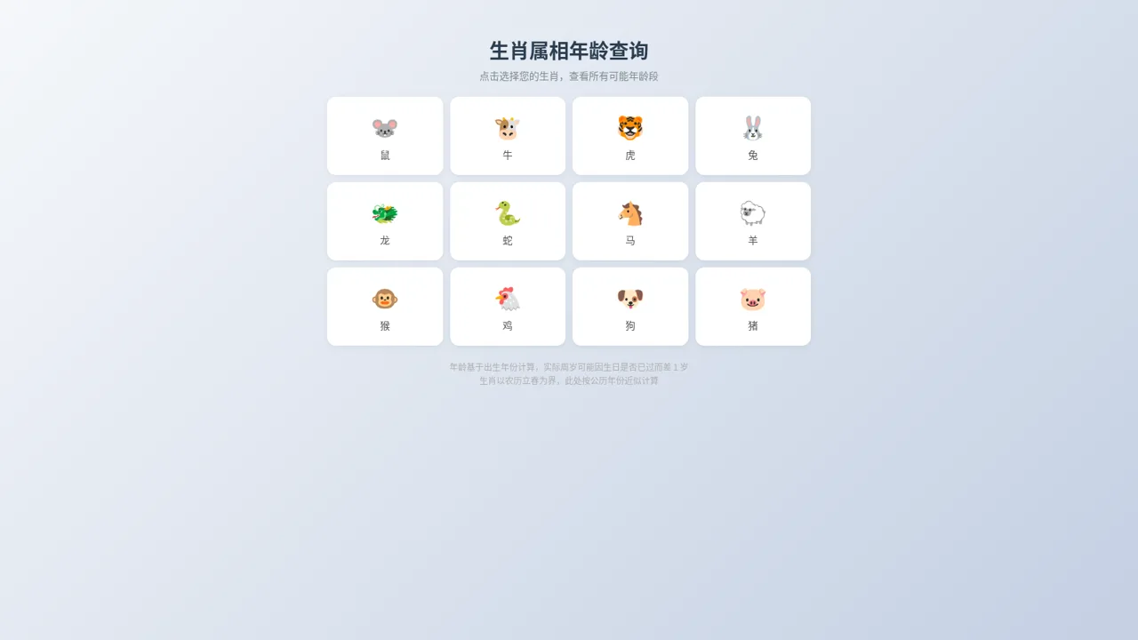生肖属相年龄查询