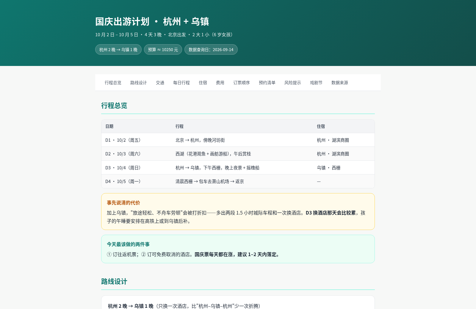 国庆出游计划 · 杭州+乌镇 封面