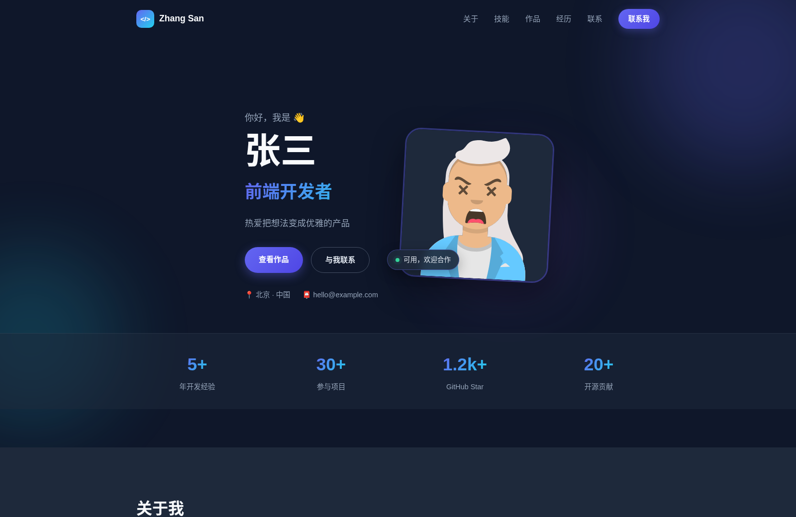 个人主页 | 前端开发者 封面